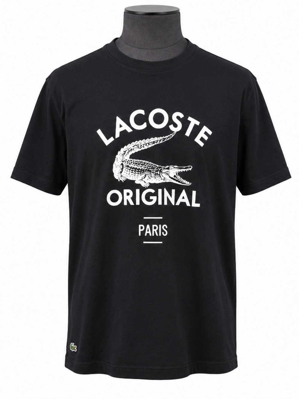 Lacoste Black Short Sleeve Logo Tee with White Graphic